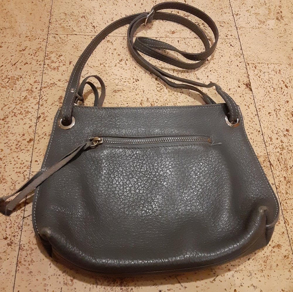 ROOTS Genuine Leather Grey Crossbody Purse